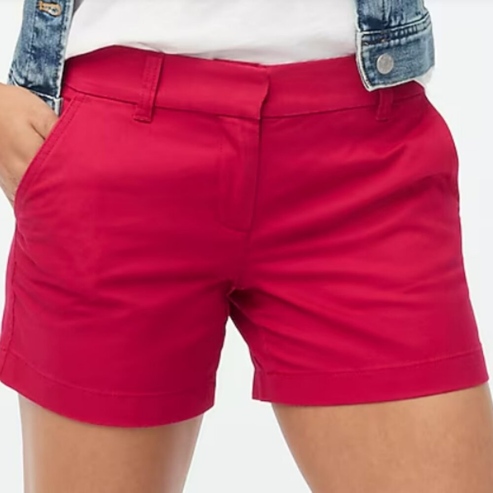 J Crew 3.5" Preppy Classic Cotton Mid-Rise Flat Front Chino Short Bright Red NWT